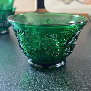 Set of 9 Anchor Hocking Forest Green Sandwich Glass Custard Cup